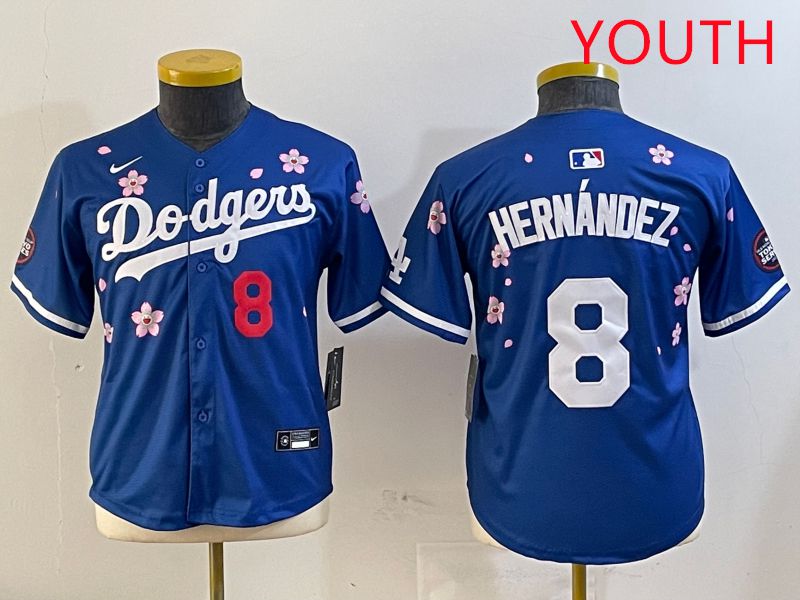 Youth Los Angeles Dodgers #8 Hernandez Blue Sakura Edition 2025 Nike MLB Jersey style 7